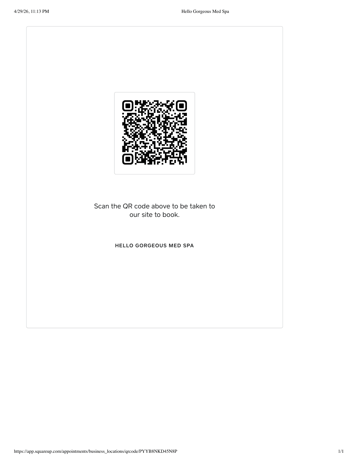 Book Hello Gorgeous Med Spa online — scan QR